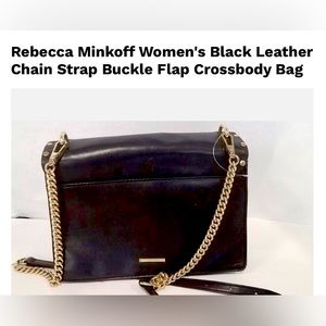 Rebecca Minkoff Women's Black Leather
Chain Strap Buckle Flap Crossbody Bag